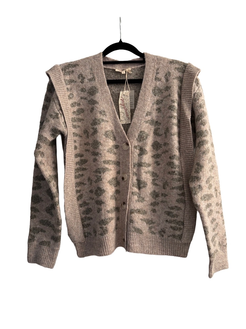 MYSTREE Animal Print Button Front Cardigan with Shoulder Detail - Picture 2 of 7